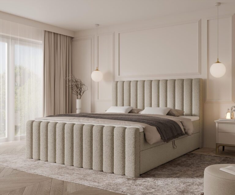 Boxspringbett CANSAS MAX - 180x200 - mit Bettkasten - cremefarbenes Bouclé
