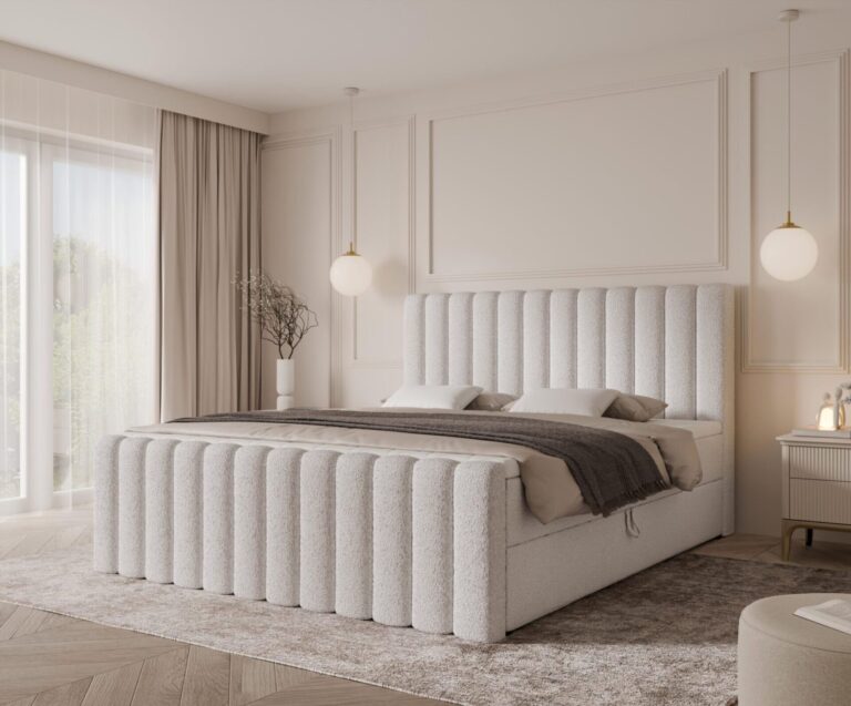 Boxspringbett CANSAS MAX - 200x200 - mit Bettkasten - weißes Bouclé