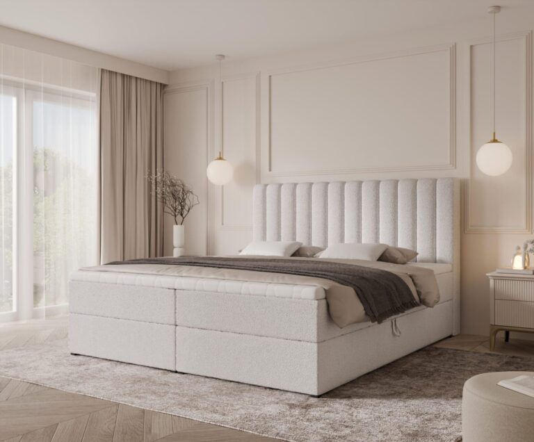 Boxspringbett CANSAS - 200x200 - mit Bettkasten - weißes Bouclé