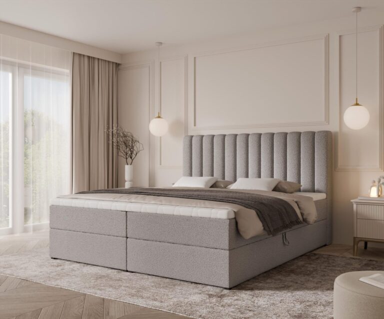 Boxspringbett CANSAS - 200x200 - mit Bettkasten - graues Bouclé