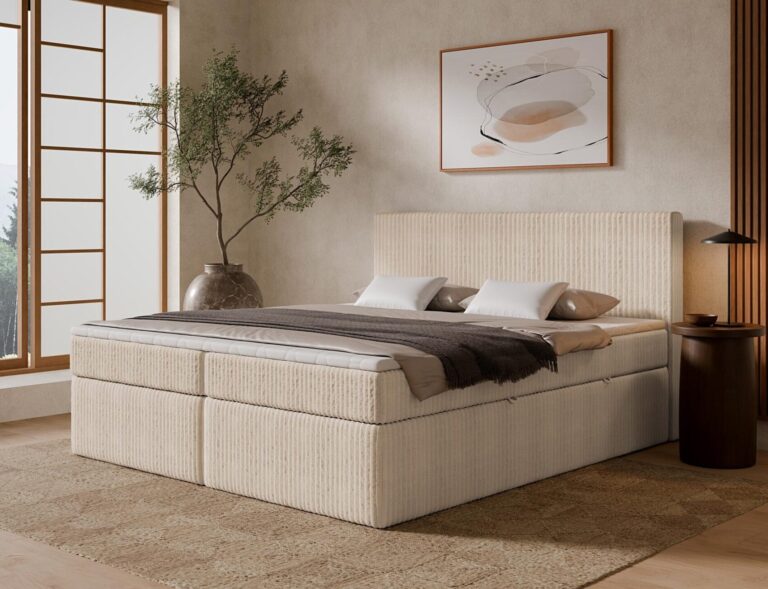 Boxspringbett TILIA ONE - 180x200 cm - mit Bettkasten - Hellbeige