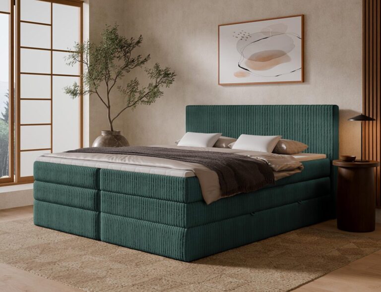 Boxspringbett TILIA DUO - 140x200 cm - mit Bettkasten - Grün