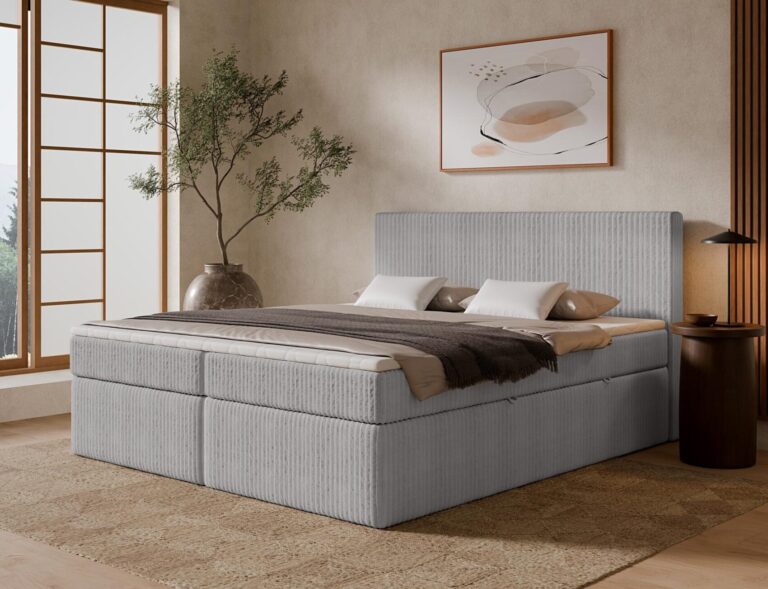 Boxspringbett TILIA ONE - 140x200 cm - mit Bettkasten - Hellgrau