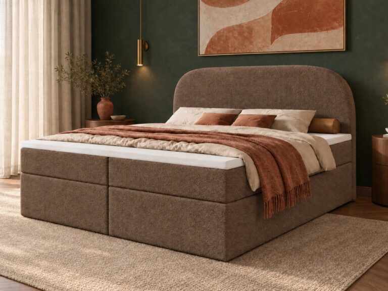 Boxspringbett Mona 2 - 120x200 - mit Bettkasten – braun Bouclé