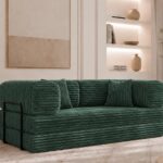Modulares Sofa mit Schlaffunktion und Kissen Selvia in Grün aus dem Stoff Tilia
