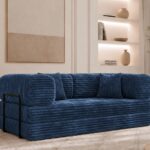 Modulares Sofa mit Schlaffunktion und Kissen Selvia in Blau aus dem Stoff Tilia