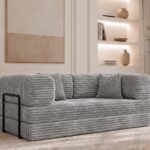 Modulares Sofa mit Schlaffunktion und Kissen Selvia in Hellgrau aus dem Stoff Tilia