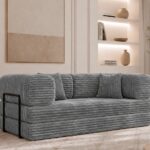Modulares Sofa mit Schlaffunktion und Kissen Selvia in Dunkelgrau aus dem Stoff Tilia